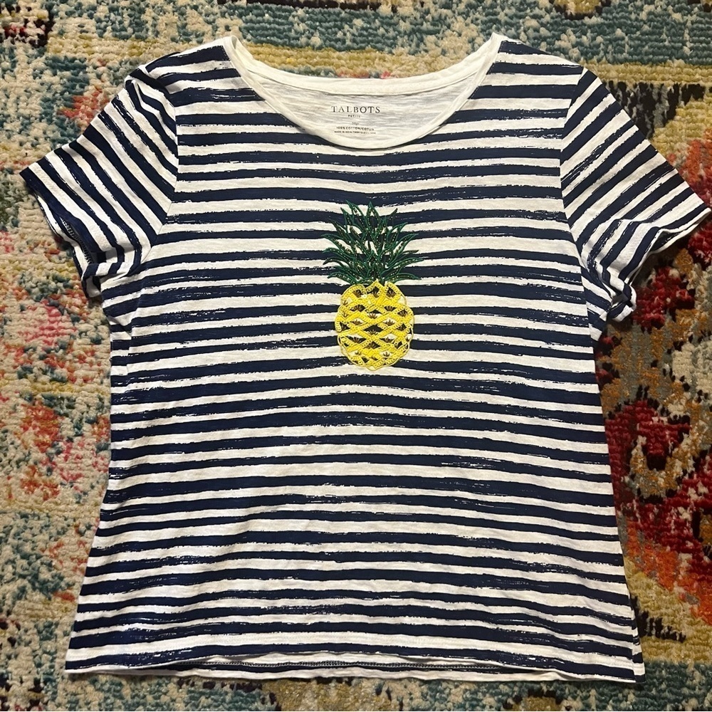 Talbots womens SEQUINED PINEAPPLE TEE MP - Picture 2 of 7